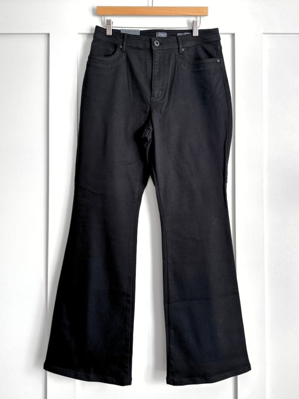J.Jill Denim Curvy High-Rise Flare Jeans Black Curved-Pocket Stretch Size 10
